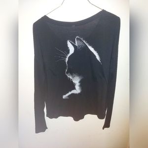 Cat Silhouette Back Long Sleeve